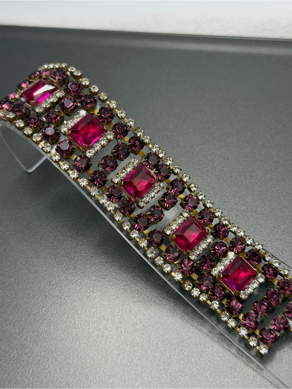 Vintage Bijoux MG Purple and Pink Czech Bracelet It Glows